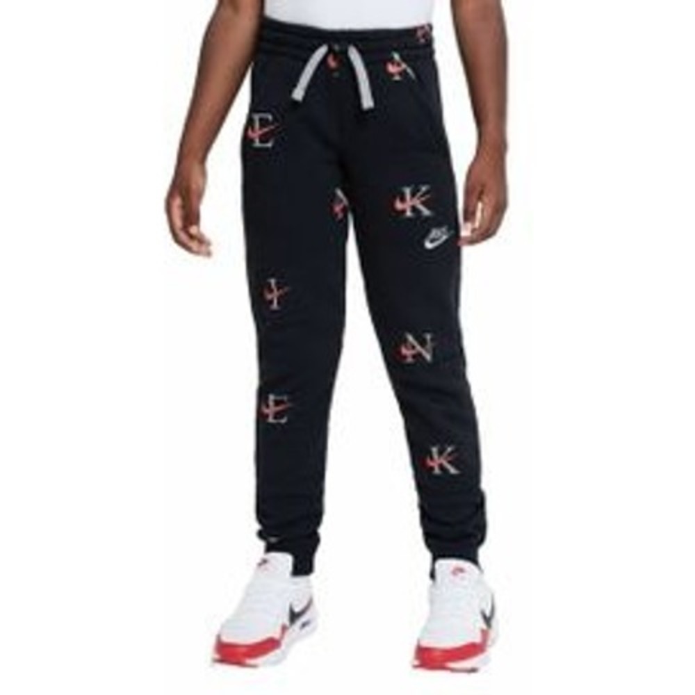 Nike Large Kids Joggers Black Club All Over Logo Print Fleece Pants Athletic